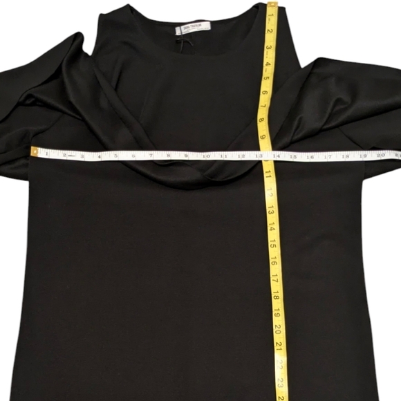 Zara Black Dress Cold Shoulder Ruffle - New - L - Elegant Modest & Chic Formal. - Picture 8 of 9
